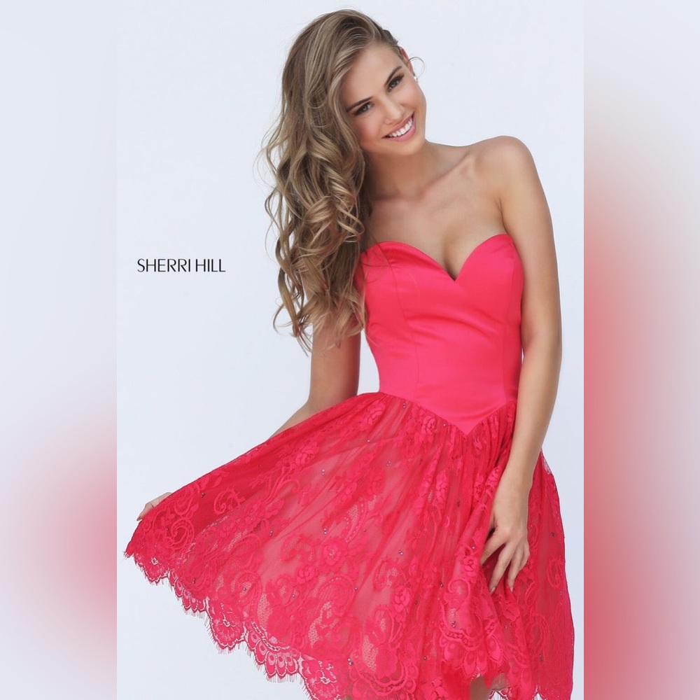 Sherri Hill Jobelle Short Prom Cocktail Dance Dress 0 Gown Lace Satin Strapless